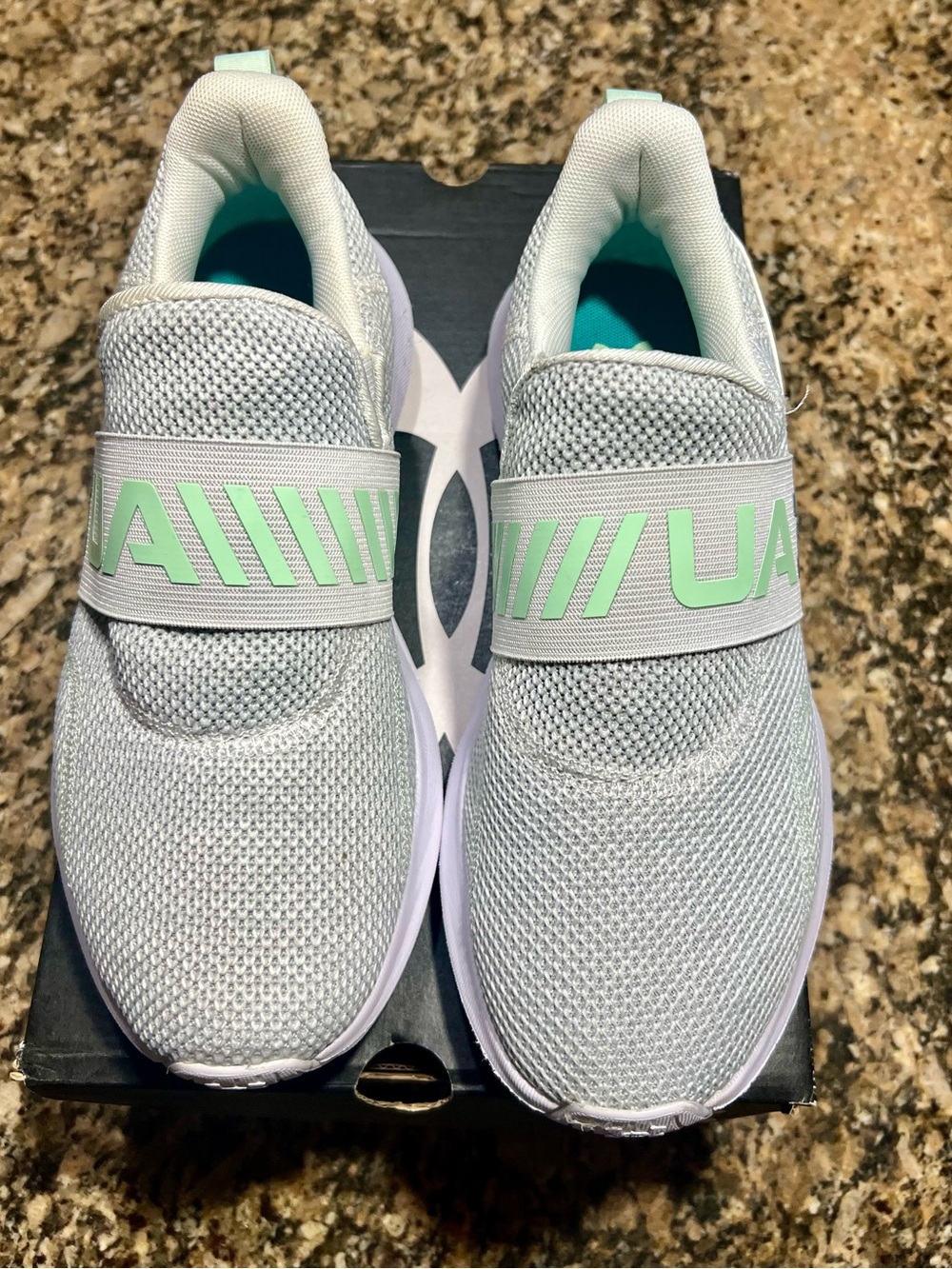 Under Armour Light Gray Slip-On Trainers with Mint Logo Strap